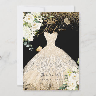 PixDezines Mis Quince Champagne Gold Glitzer Gown Einladung