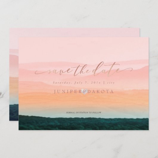 PixDezines Misty Mountain Range Ombre Blush Rose Einladung (Vorne/Hinten)