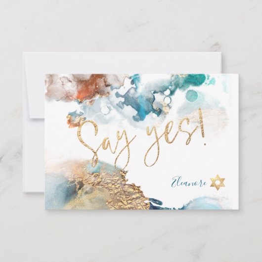 PixDezines Mitzvah ✡ H2 Galaxy Abstrakter Aquamari RSVP Karte (Vorderseite)