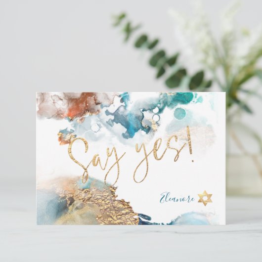 PixDezines Mitzvah ✡ H2 Galaxy Abstrakter Aquamari RSVP Karte (Stehend Vorderseite)