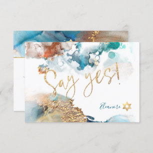 PixDezines Mitzvah ✡ H2 Galaxy Abstrakter Aquamari RSVP Karte