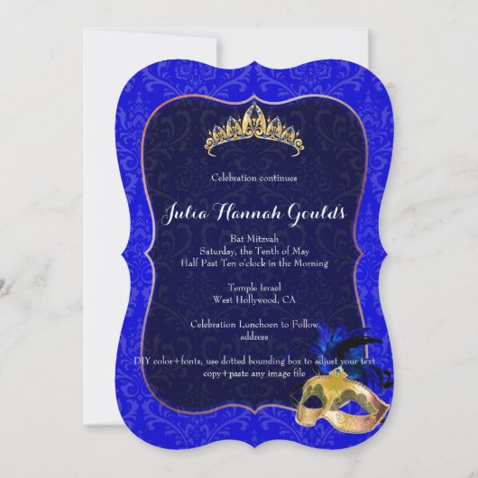 PixDezines Mitzvah Masquerade/DIY Farbe!! Einladung (Rückseite)