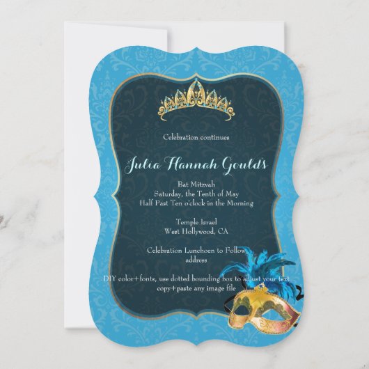 PixDezines Mitzvah Masquerade/DIY Farbe!! Einladung (Rückseite)