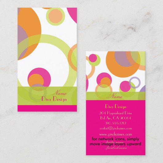 PixDezines Mod Bubbles / Retrospritze + Farben Visitenkarte (Vorne/Hinten)