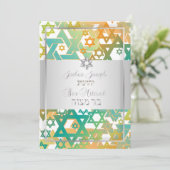 PixDezines Mod stars/Bar Mitzvah/aquamarin+orange Einladung (Stehend Vorderseite)