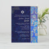 PixDezines Mod stars/Bar Mitzvah/dunkelblau/silber Einladung (Stehend Vorderseite)