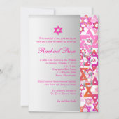 PixDezines Mod stars/Bar Mitzvah/hot pink/silber Einladung (Vorderseite)
