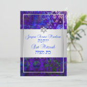 PixDezines Mod stars/Bar Mitzvah/violett/silber Einladung (Stehend Vorderseite)