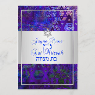 PixDezines Mod stars/Bar Mitzvah/violett/silber Einladung