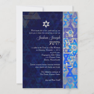 PixDezines mod Sterne/Bar Mizwa/dunkelblau/silber Einladung