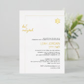 PixDezines Modern Minimalist Gold Bat Mitzvah Folieneinladung (Stehend vorne)