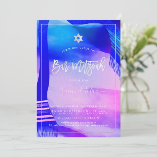 PixDezines Moderne Abstrakte Wasserfarbe Bar Mitzv Einladung (Stehend Vorderseite)