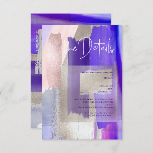 PixDezines Moderne Wasserfarben Lila Details Karte (Vorne/Hinten)