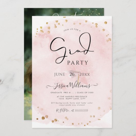 PixDezines Moderner Kalligraphie-Script-Abschluss Einladung (Vorne/Hinten)