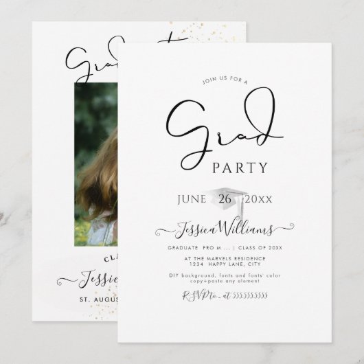 PixDezines Moderner Kalligraphie-Script-Abschluss  Einladung (Vorne/Hinten)