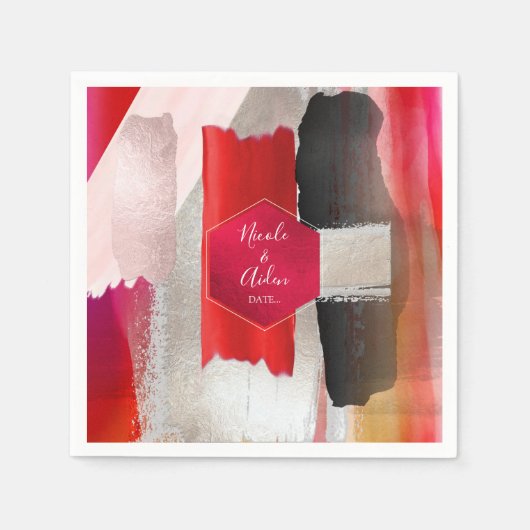 PixDezines Modernes Wasserfarbenrot Schwarz Serviette (Vorderseite)