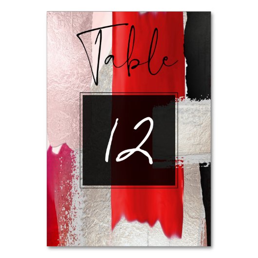 PixDezines Modernes Wasserfarbenrot Schwarz Tischnummer (Rückseite)