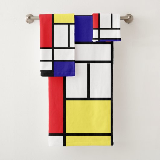 PixDezines Modernismus Primärfarbblöcke Badhandtuch Set (Insitu)