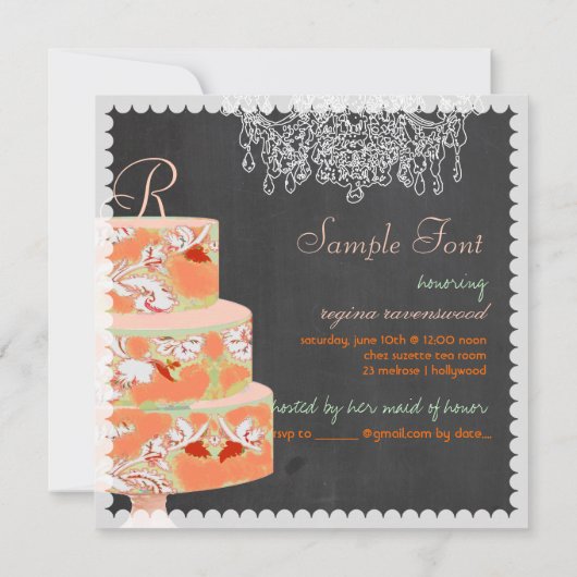 PixDezines Monogram alice Blumenkuchen Einladung (Rückseite)