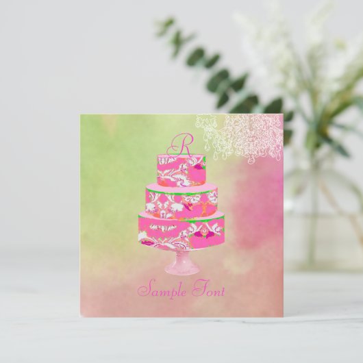 PixDezines Monogram alice Blumenkuchen Einladung (Stehend Vorderseite)