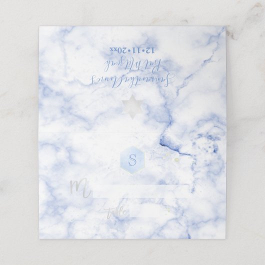 PixDezines Monogram Blue Honeycomb+Marble Platzkarte (Außenseite Aufgefaltet)