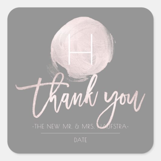 PixDezines Monogram Blush Pink Foil, vielen Dank Quadratischer Aufkleber (Vorderseite)