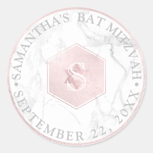 PixDezines Monogram Blush Pink Honeycomb Mitzvah Runder Aufkleber (Vorderseite)