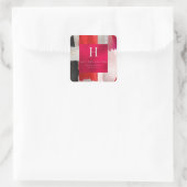 PixDezines Monogram, Blush+Silver+Roter Farbblock Quadratischer Aufkleber (Tasche)