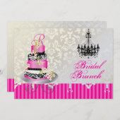 PixDezines Monogram Bridal, rosa Hochzeitskuchen Einladung (Vorne/Hinten)