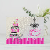 PixDezines Monogram Bridal, rosa Hochzeitskuchen Einladung (Stehend Vorderseite)