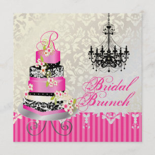 PixDezines Monogram Bridal, rosa Hochzeitskuchen Einladung