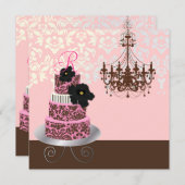 PixDezines Monogram Bridal, rosa Schokoladenkuchen Einladung (Vorne/Hinten)