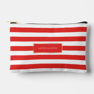 PixDezines Monogram Cabana Streifen Rot Weiß Zubehörtasche