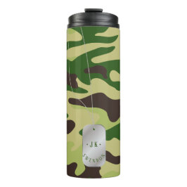 PixDezines Monogram Dogtag Forest Green Camouflage Thermosbecher