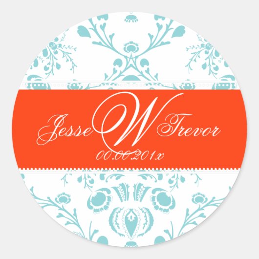 PixDezines Monogram Dolcè Damask, DIY Farbe Runder Aufkleber (Vorderseite)