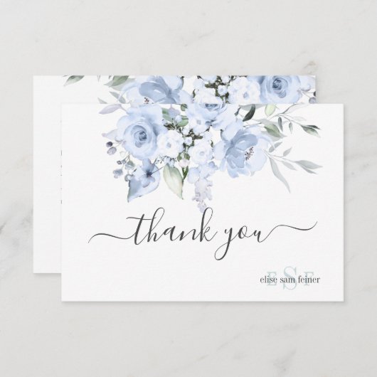 PixDezines Monogram Dusty Blue Rose Vielen Dank Dankeskarte (Vorne/Hinten)