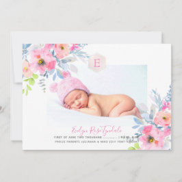 PixDezines Monogram+Garden Rose Birth Baby Girl Ankündigung