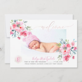 PixDezines Monogram+Garden Rose Birth Baby Girl Ankündigung