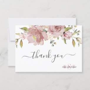PixDezines Monogram H2 Dusty Rose Blume Dankeskarte