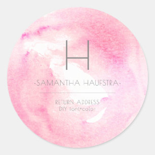PixDezines Monogram Himbeere Pink Wasserfarbe Runder Aufkleber