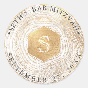 PixDezines Monogram Imitate Gold Tree Rings Mitzva Runder Aufkleber