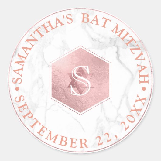 PixDezines Monogram Imitate Rose Honeycomb Mitzvah Runder Aufkleber (Vorderseite)