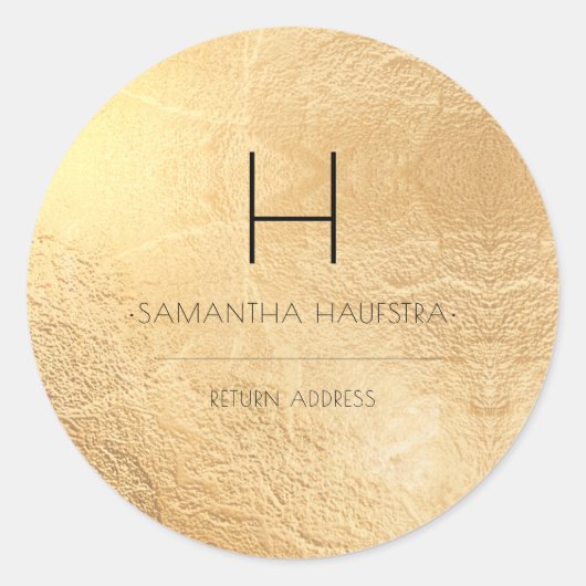 PixDezines Monogram Imitats Gold Foil Rücksendeadr Runder Aufkleber (Vorderseite)