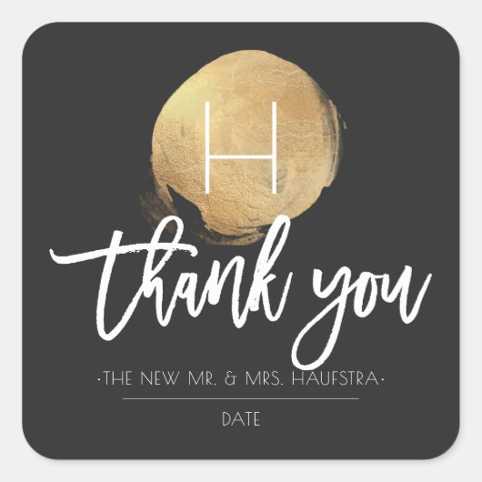 PixDezines Monogram Imitats Gold Foil, vielen Dank Quadratischer Aufkleber (Vorderseite)