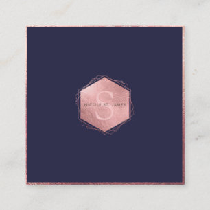 PixDezines MONOGRAM/IMITATS ROSE GOLD, NAVY BLUE Quadratische Visitenkarte