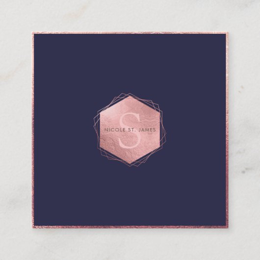 PixDezines MONOGRAM/IMITATS ROSE GOLD, NAVY BLUE Quadratische Visitenkarte (Vorderseite)