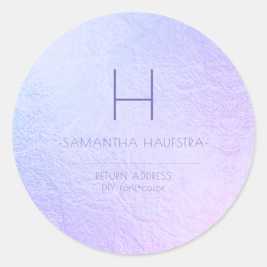 PixDezines Monogram Iridescent Hydrangea+Violet Runder Aufkleber (Vorderseite)