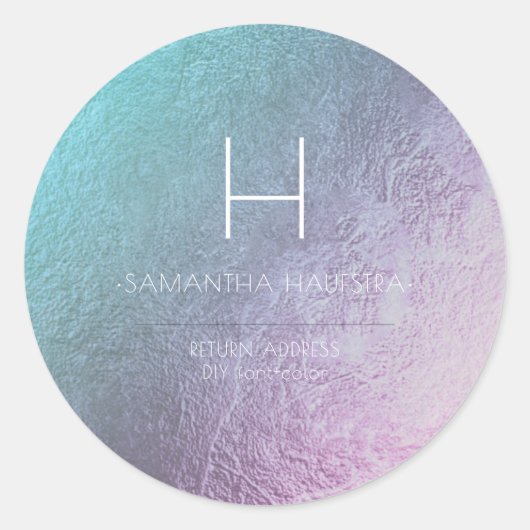 PixDezines Monogram Iridescent Ombre Aquamarin Runder Aufkleber (Vorderseite)