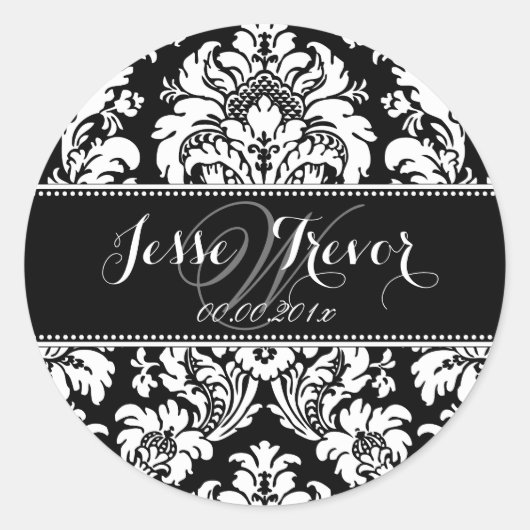 PixDezines Monogram Moiré Damask, DIY Farbe Runder Aufkleber (Vorderseite)