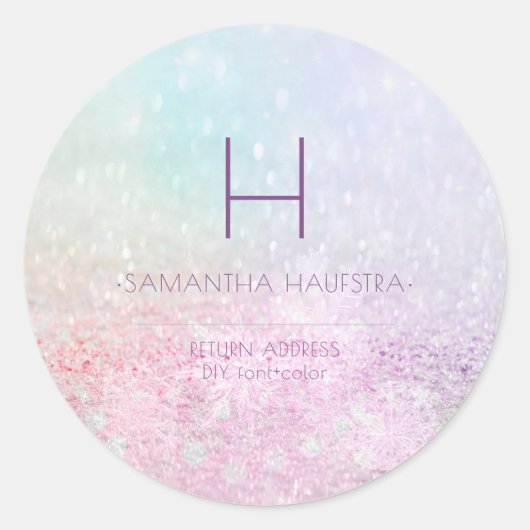 PixDezines Monogram Ombre Snow Brokeh Runder Aufkleber (Vorderseite)